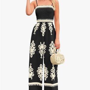 Chic Black and Cream Strapless Jumpsuit- includes straps